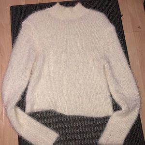 Fur white mock neck long sleeve